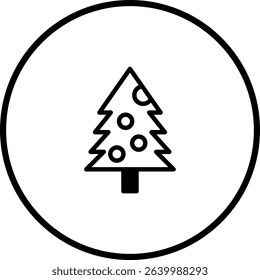 Festive christmas tree icon adorned with ornaments in a minimalistic circle design