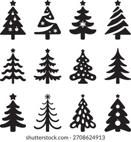 Festive Christmas tree icon bundle bold elegant holiday silhouettes