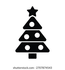 Festliche Weihnachtsbaum-Ikone mit Stern und Dekorationen Eine einfache symbolische Darstellung von Feiertagsjubeln und Winterfeiern