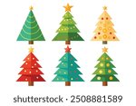 Festive Christmas Tree Icons Vector Illustration  Cartoon, Clipart, Line Art Design