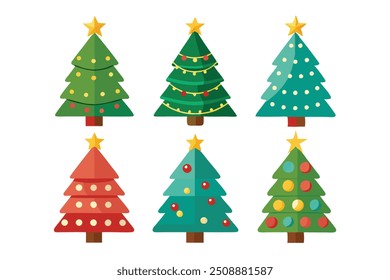 Festive Christmas Tree Icons Vector Illustration  Cartoon, Clipart, Line Art Design