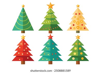 Festive Christmas Tree Icons Vector Illustration  Cartoon, Clipart, Line Art Design