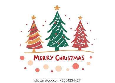 festive christmas tree illustration with merry christmas text
