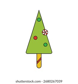 Festive Christmas Tree Popsicle Vector Illustration with Holiday Decorations.