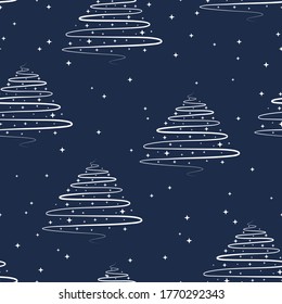 Patrón ininterrumpido de árbol de Navidad festivo. El abeto decorativo vectorial aislado con chispas y estrellas. Textura elegante de vacaciones para papel de envoltura de Navidad.