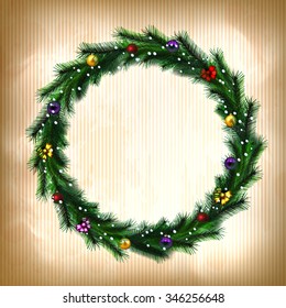 festive Christmas tree. vector border. happy new year card 
