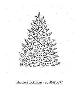 Festive Christmas tree vector illustration. Vintage Christmas tree clipart
