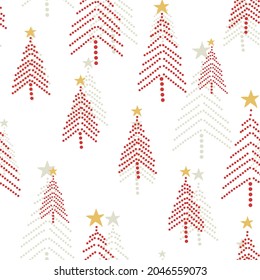 Festive Christmas Trees Orange Seamless Vector Pattern, Doodle Winter Illustration for Fashion Prints, Stationery, Xmas Decor, Gift Wrap Seasonal Web Backgrounds. red modern dotted xmas tree