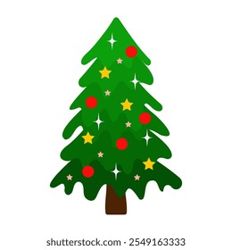Festive Christmas Trees with Stars and Ornaments Decoration