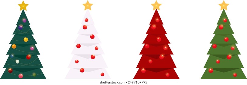  Árboles de Navidad festivos. Colección de árboles de invierno para vacaciones de Navidad y año nuevo. Ilustración de vector de fondo transparente