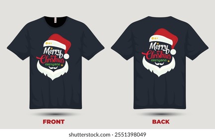 "Festive Christmas T-shirt design featuring holiday symbols like Santa, snowflakes, and reindeer for a cheerful, seasonal look."