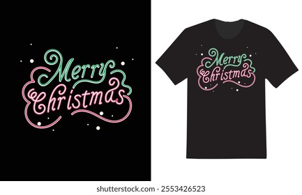 "Festive Christmas T-shirt design featuring cheerful holiday elements like Santa, snowflakes, and a vibrant 'Merry Christmas' message."