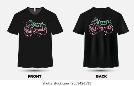 "Festive Christmas T-shirt design featuring cheerful holiday elements like Santa, snowflakes, and a vibrant 'Merry Christmas' message."