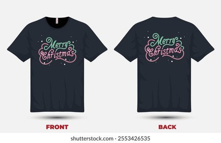 "Festive Christmas T-shirt design featuring cheerful holiday elements like Santa, snowflakes, and a vibrant 'Merry Christmas' message."