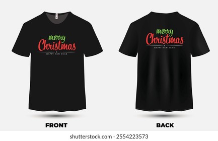 "Festive Christmas T-shirt design featuring holiday elements like snowflakes, ornaments, and cheerful typography."