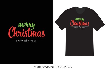 "Festive Christmas T-shirt design featuring holiday elements like snowflakes, ornaments, and cheerful typography."