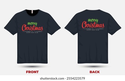 "Festive Christmas T-shirt design featuring holiday elements like snowflakes, ornaments, and cheerful typography."