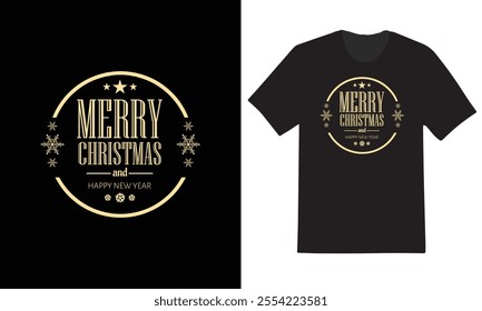 "Festive Christmas T-shirt design featuring holiday elements like snowflakes, ornaments, and cheerful typography."