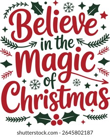Festive Christmas Typography T-Shirt Design with Holiday Elements