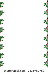 Festive Christmas Vector Border Design with Mistletoe Branches and Berries, Ideal for Holiday Invitations or Cards