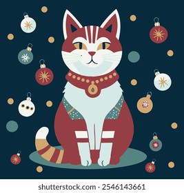 Festive Christmas vector illustration showcasing a decorated fir tree with ornaments, twinkling lights, and wrapped gifts beneath. A cozy fireplace, stockings, and warm glowing candles create a joyful