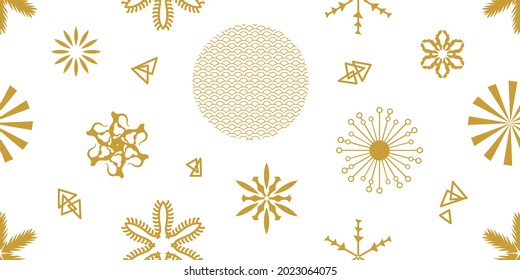 Papel mural de Navidad festivo. Patrón vectorial sin foco con copos de nieve dorados.