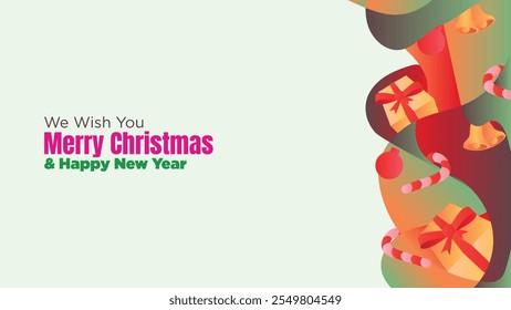 Festive Christmas Web Design with Abstract Background and Copy Space. abstract fluid christmas background with gift box and ornamental vector illustration 