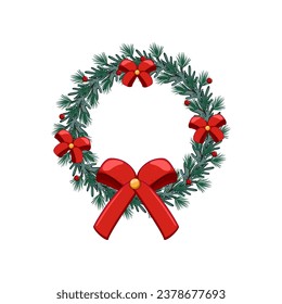 festive christmas wreath cartoon. frame border, greeting banner, card invitation festive christmas wreath sign. isolated symbol vector illustration