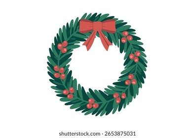 Festive Christmas Wreath Decorated with Holly and Berries