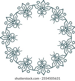 Festive Christmas wreath illustration. Festive holiday wreath, holly leaves and bells Christmas decorations, vintage Christmas holidays wreath. 