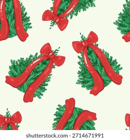 Festive Christmas Wreath Pattern With Red Bows For Holiday Decor and Branding