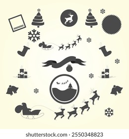 A festive Christmas-themed vector featuring symbols like snowflakes, bells, and trees. Created in Adobe Illustrator, it offers high-quality, scalable artwork for both print and digital projects.