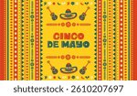 Festive Cinco de Mayo 2025 vector illustration banner with Mexican folk art decorations. Festive Mexican pattern background. 