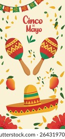 Festivo Cinco de Mayo Banners de vetor vertical com ícones mexicanos 