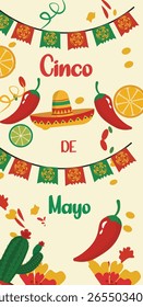 Festivo Cinco de Mayo Banners de vetor vertical com ícones mexicanos 