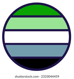 Festive circle element, attribute of aromantic pride. Round sticker decal in colors of LGBT pride flag. Cartoon vector icon in colors of LGBT community flag isolated on white background