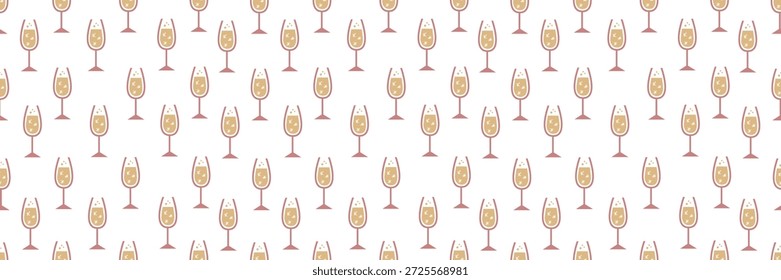 Festive cocktail pattern featuring champagne flutes and martini glasses. Elegant seamless design with golden accents, perfect for party invitations and celebration themes.