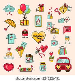 Festive collage for Valentine's Day celebration on light backgro
