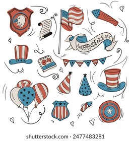 The festive collection of 4th of July elements that is patriotic in red, white, and blue. Templates suitable for American Independence Day designs