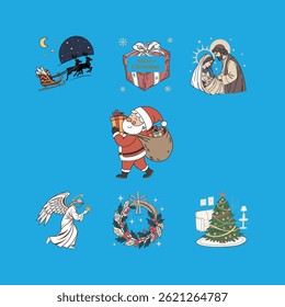 A festive collection of Christmas-themed vector illustrations, perfect for holiday designs and seasonal projects.​