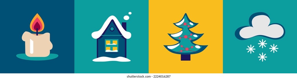 Festive collection on color background. Christmas and New Year c