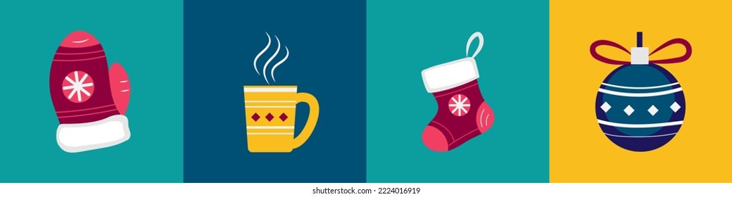 Festive collection on color background. Christmas and New Year c