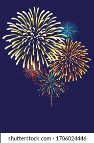 Festive color firework background. Vector illustration.