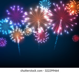 Festive color firework background. Vector illustration.