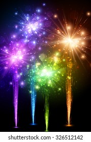 Festive color firework on black background. Vector illustration.