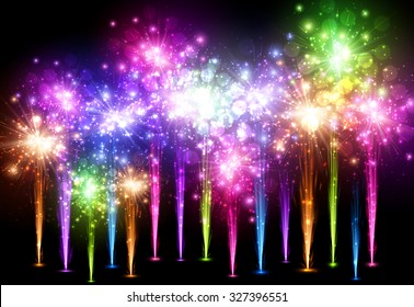 Festive color firework on black background. Vector illustration.