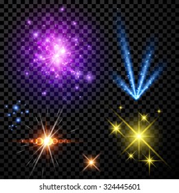 Festive color firework set isolated on black background. Vector illustration.