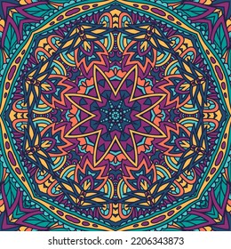 Festive color mandala pattern print indian seamless vector. Paisley and star ornament.