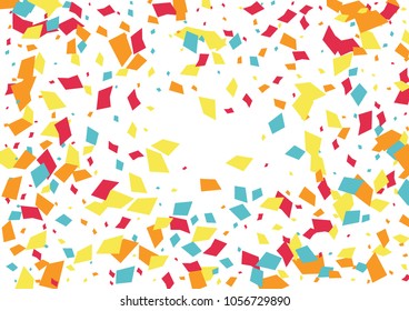 Festive color rectangle confetti background. Abstract frame confetti texture for holiday, postcard, poster, website, carnivals, birthday and children's parties. Cover confetti mock-up. Wedding card 