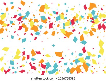 Festive color rectangle confetti background. Abstract frame confetti texture for holiday, postcard, poster, website, carnivals, birthday and children's parties. Cover confetti mock-up. Wedding card 